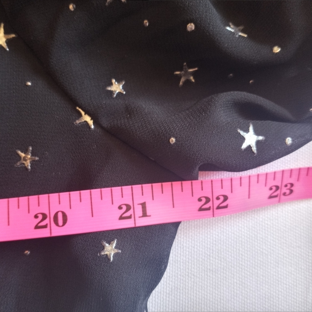 Whimsigoth Sheer Black Silver Star Ruffled Deep V Festive Holiday Dress XL - Picture 9 of 11